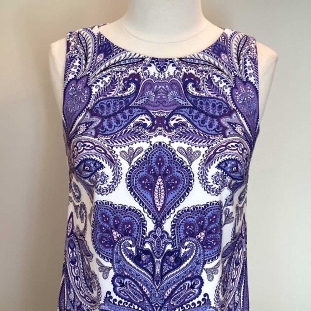 AGB Purple White Paisley Print 6 Classy Modern Boho Chic Corporate Casual Dress - Picture 2 of 9